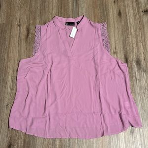 New York & Company Lace Trim Split Neck Sleeveless Blouse Plus Size 3X